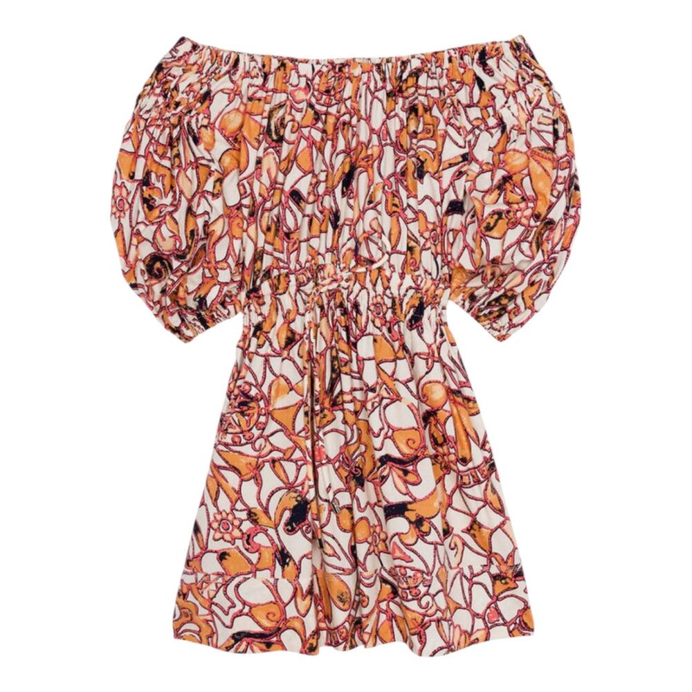 A.L.C. Maya Off The Shoulder Mini Dress White Orange Printed Size 4 Summer Chic